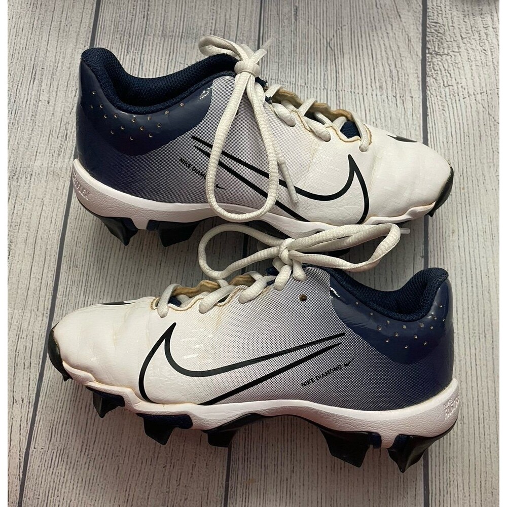 Blue & White Nike Girl Softball Cleats Shoes, Size Youth 13